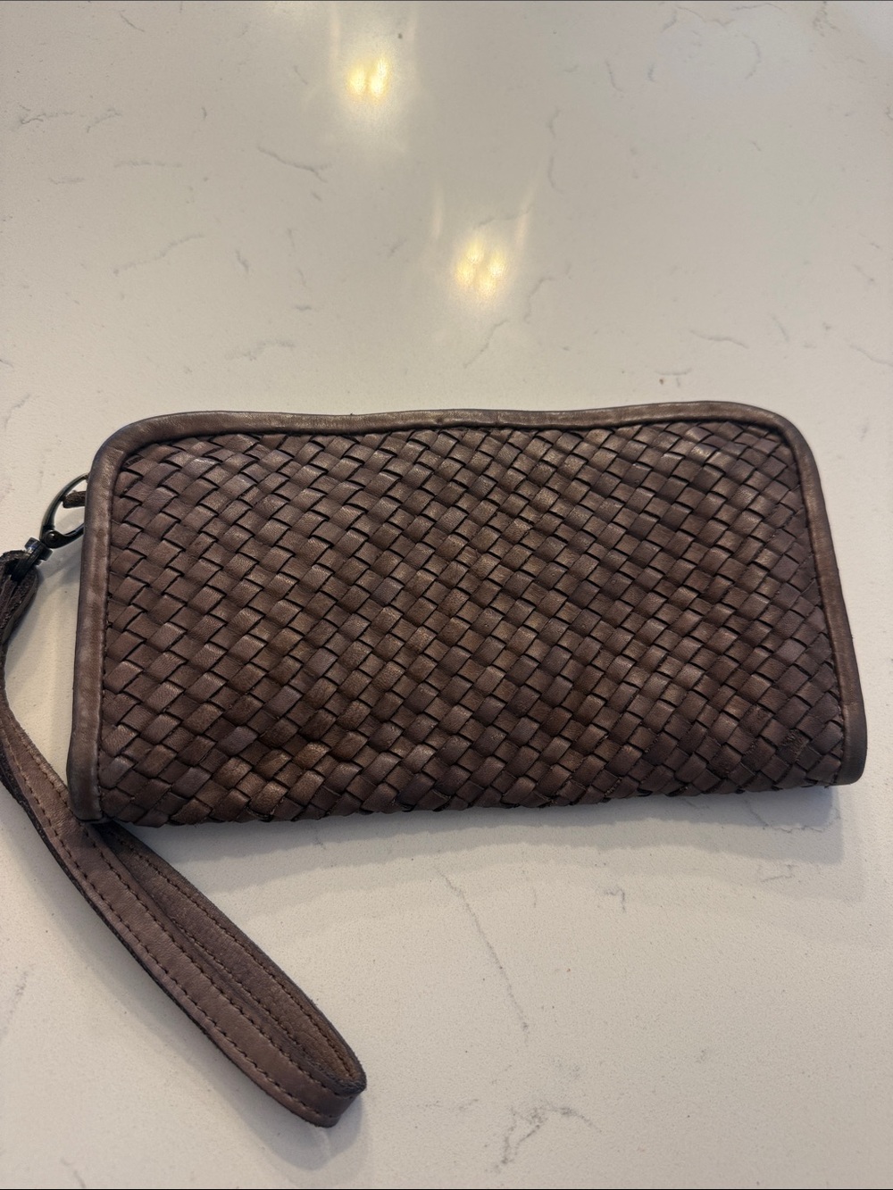 Italian Woven Leather Wristlet Clutch - Brown